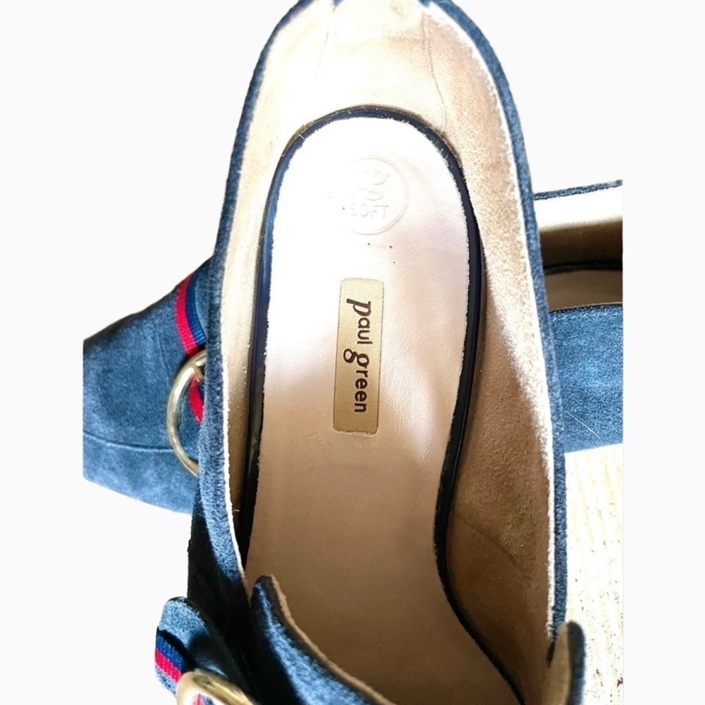 Paul Green Banner Loafers Navy Blue Suede Gold Buckle Size 7.5 - Picture 10 of 12